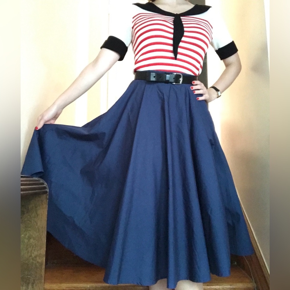 Hell Bunny Rockabilly Paula 1950s Cotton Circle Skirt Navy Blue xs